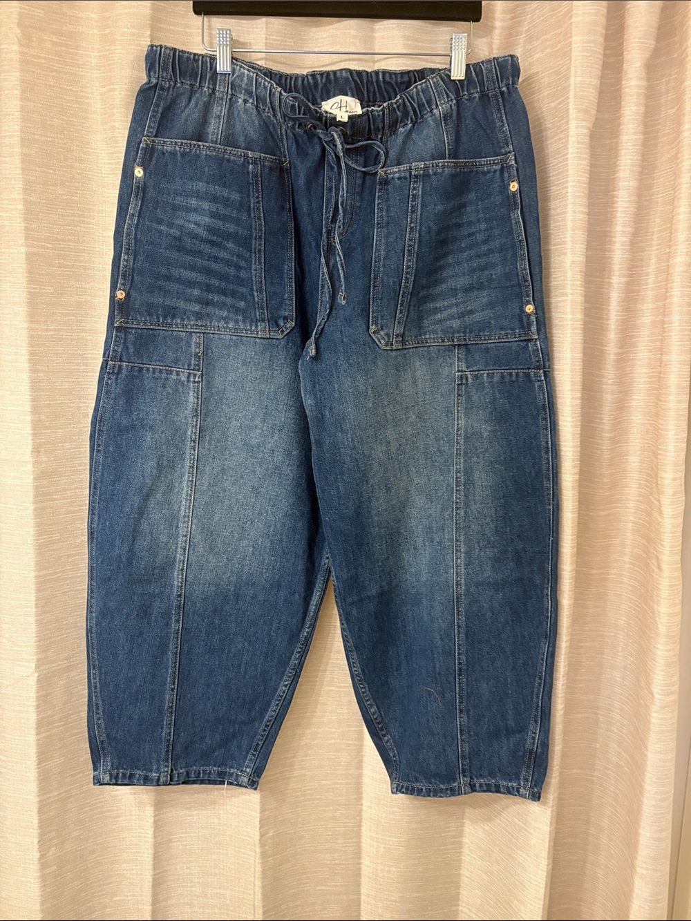 Relaxed Drawstring Denim Jeans - Indigo Blue